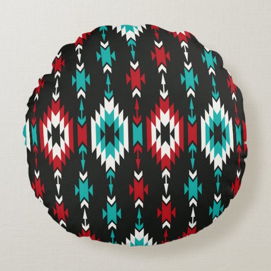 Tribal seamless colorful geometric pattern. Ethnic ラウンドクッション (正面)