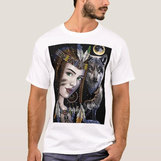 "Tribal Spirit Wolf & Warrior Queen T-Shirt – Bold Tシャツ (正面)