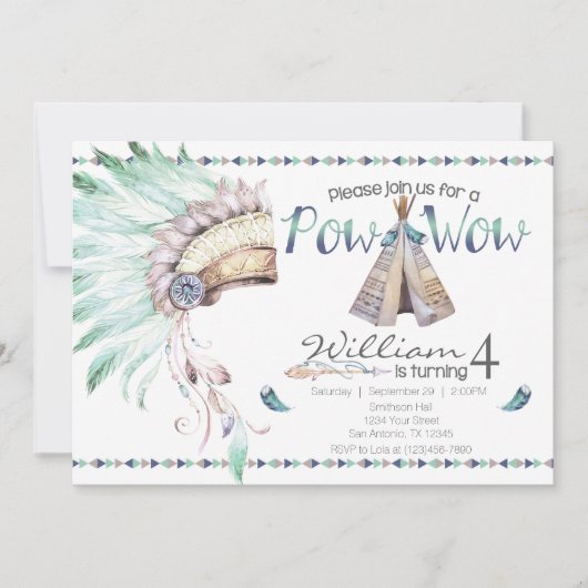 Tribal Teepee Pow Wow Birthday Party招待 招待状 (正面)