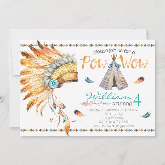 Tribal Teepee Pow Wow Birthday Party招待 招待状 (正面)