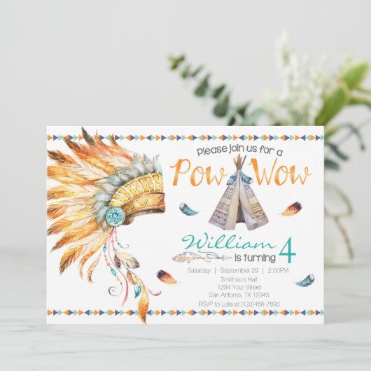Tribal Teepee Pow Wow Birthday Party招待 招待状 (スタンド正面)