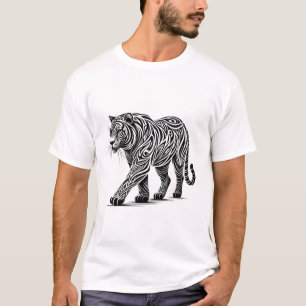 Tribal Tiger Art – 黒はっきりした白イラストレティ Tシャツ
