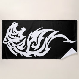 Tribal Tiger Minimal Black and White Design ビーチタオル