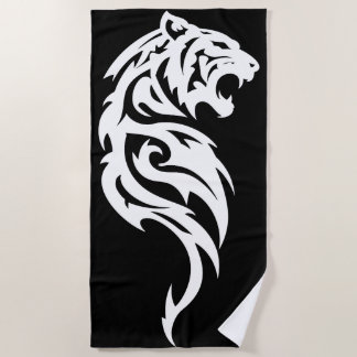 Tribal Tiger Minimal Black and White Design ビーチタオル