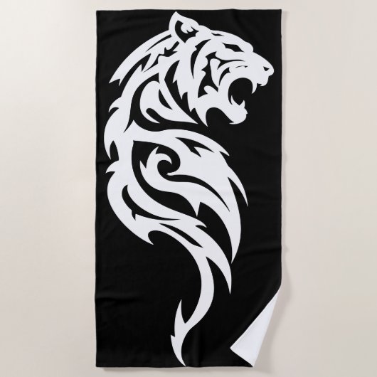Tribal Tiger Minimal Black and White Design ビーチタオル (正面)