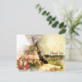 Tribal Tipi、キツネとハート矢印Bohoありがとう ポストカード (スタンド正面)