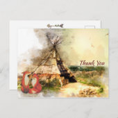 Tribal Tipi、キツネとハート矢印Bohoありがとう ポストカード (正面/裏面)