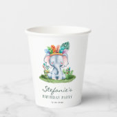 Tribal Watercolor Elephant Safari Theme Birthday 紙コップ (正面)