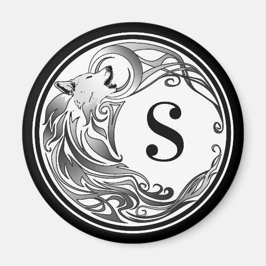 Tribal Wolf – シェードモノグラム マグネット (正面)