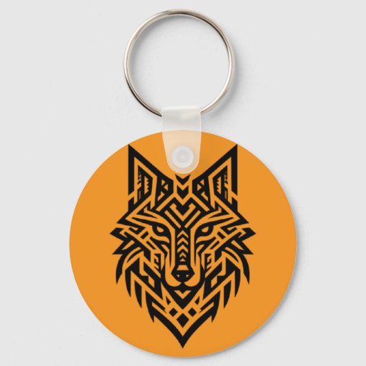 Tribal Wolf Head Keychain – Bold & Wild Style キーホルダー (正面)