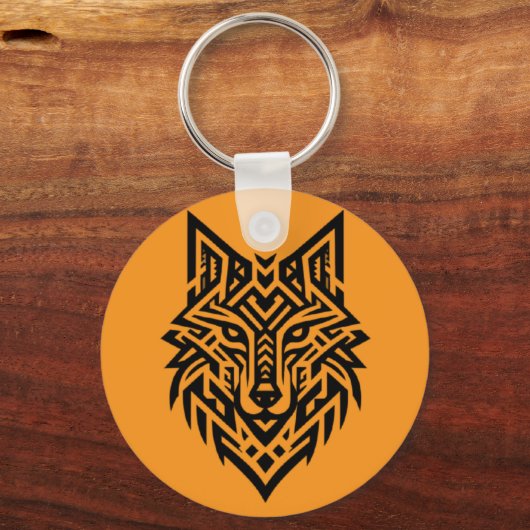 Tribal Wolf Head Keychain – Bold & Wild Style キーホルダー (裏面)