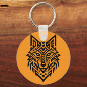 Tribal Wolf Head Keychain – Bold & Wild Style キーホルダー (正面)