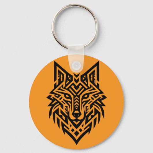 Tribal Wolf Head Keychain – Bold & Wild Style キーホルダー (裏面)