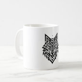 Tribal Wolf Mug – Bold Geometric Animal Design コーヒーマグカップ (正面左)