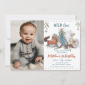 Tribal Woodland Animal Wild One誕生日の写真 招待状 (正面)