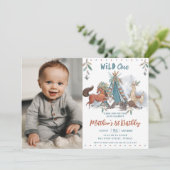 Tribal Woodland Animal Wild One誕生日の写真 招待状 (スタンド正面)