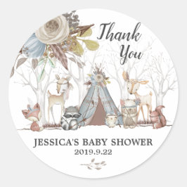 Tribal Woodland Animals Baby Shower Boyありがとう ラウンドシール