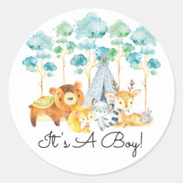 Tribal Woodland Animals It'a Boy Friends Sticker ラウンドシール