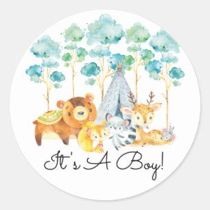 Tribal Woodland Animals It'a Boy Friends Sticker ラウンドシール