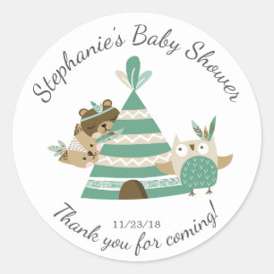 Tribal Woodland Neutral Baby Shower Favyステッカー ラウンドシール