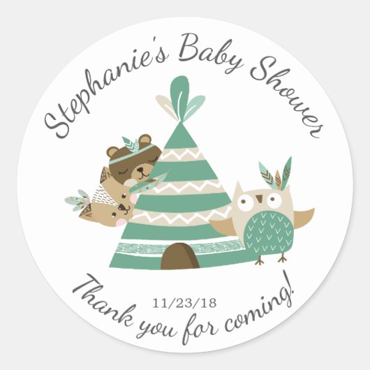 Tribal Woodland Neutral Baby Shower Favyステッカー ラウンドシール (正面)