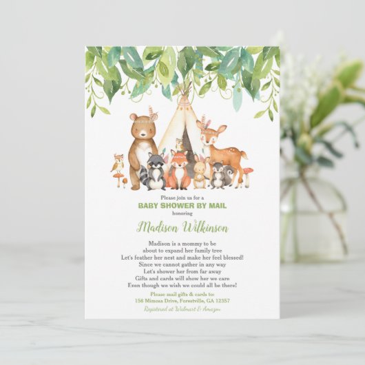 Tribal Woodland Virtual Baby Shower Mail Greenery 招待状 (スタンド正面)