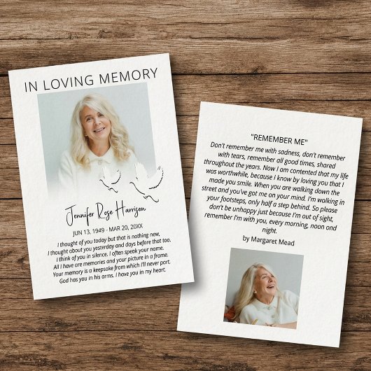 Tribute Photo Sympathy Funeral Poem Card 名刺
