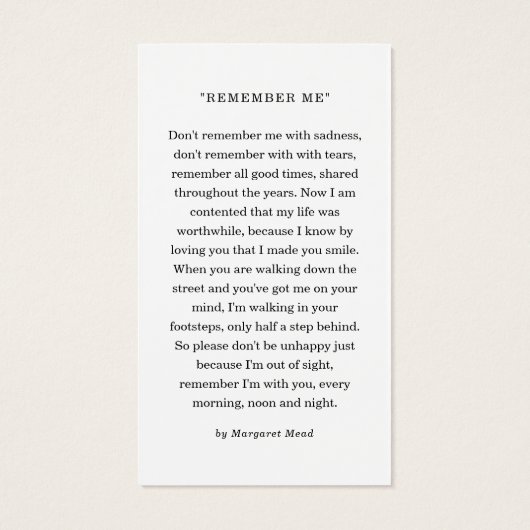 Tribute Photo Sympathy Funeral Prayer Card (裏面)