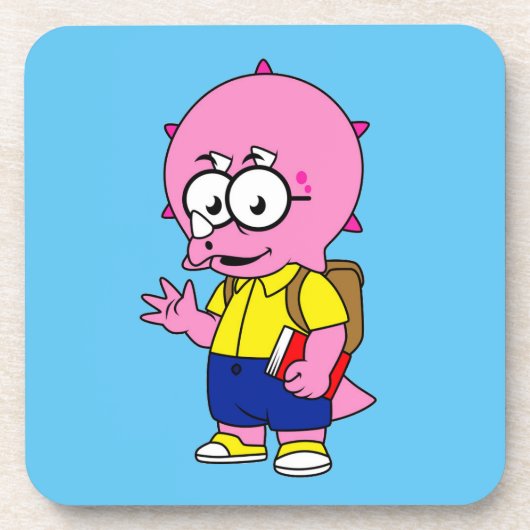 Triceratopsおたくとバックパックと教科書。 コースター (正面)