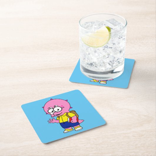 Triceratopsおたくとバックパックと教科書。 スクエアペーパーコースター (インサイチュ)