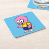 Triceratopsおたくとバックパックと教科書。 スクエアペーパーコースター (アングル)