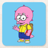 Triceratopsおたくとバックパックと教科書。 スクエアペーパーコースター (正面)