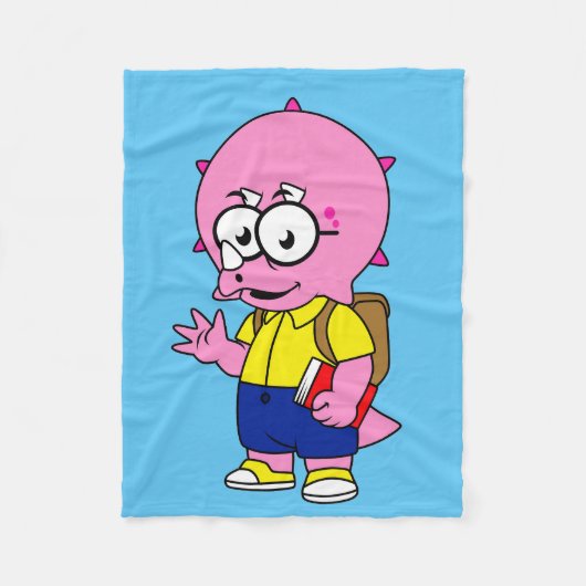 Triceratopsおたくとバックパックと教科書。 フリースブランケット (正面)