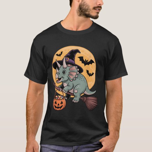 Triceratopsウィッチハットパンプキンハロウィンコスチューム私 Tシャツ (正面)