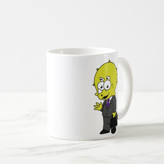 Triceratopsビジネスマンのイラストレーション。 コーヒーマグカップ (正面右)