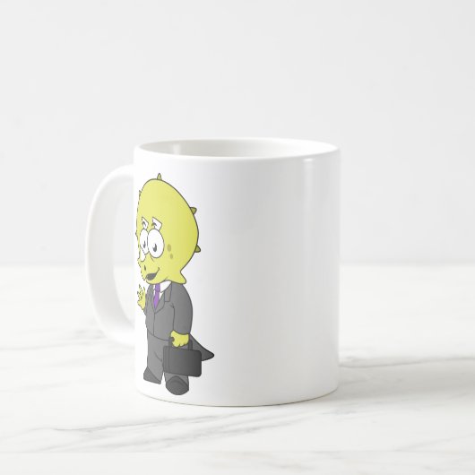 Triceratopsビジネスマンのイラストレーション。 コーヒーマグカップ (正面左)