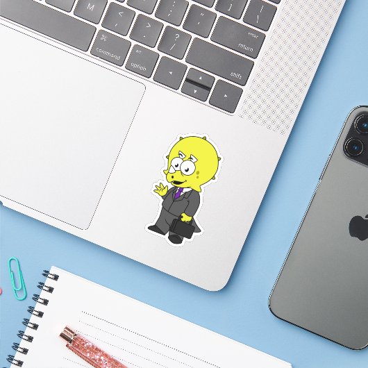 Triceratopsビジネスマンのイラストレーション。 シール (ノートパソコンとiPhone)