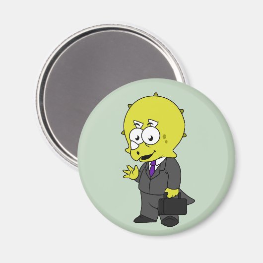 Triceratopsビジネスマンのイラストレーション。 マグネット (正面/裏面)