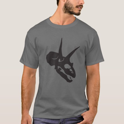 Triceratops頭部の恐竜のスケルトン(黒のロゴDes Tシャツ (正面)