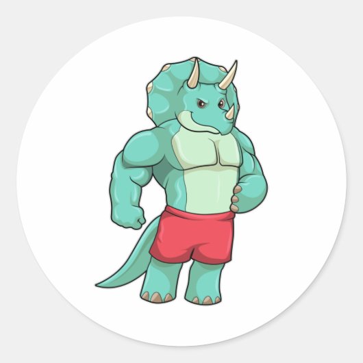 Triceratops as Bodybuilder atボディビル ラウンドシール (正面)
