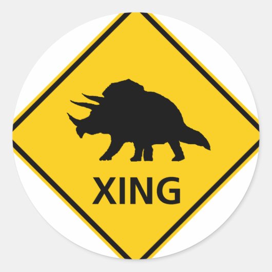 Triceratops Crossing Highway Sign Daothist ラウンドシール (正面)