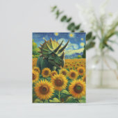 Triceratops Dino in the Sunflower Field Vanゴッホ ポストカード (スタンド正面)