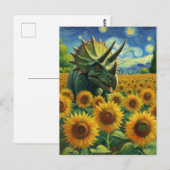 Triceratops Dino in the Sunflower Field Vanゴッホ ポストカード (正面/裏面)