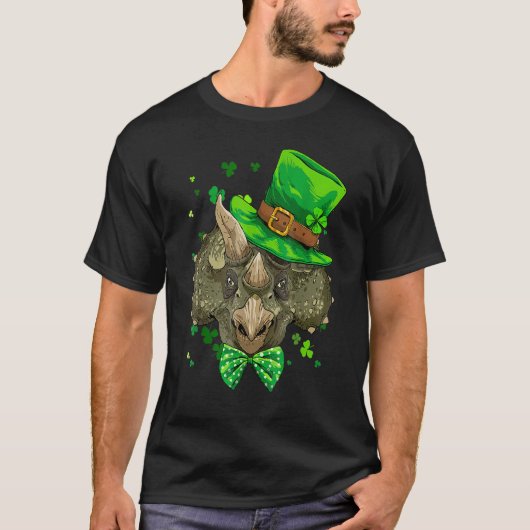 Triceratops Dinosaur St Patrick's Day Leprechaun S Tシャツ (正面)