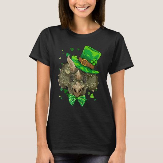 Triceratops Dinosaur St Patrick's Day Leprechaun S Tシャツ (正面)