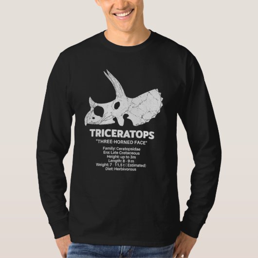 Triceratops Fossil Skull Dinosaur Fact Sheet Tシャツ (正面)
