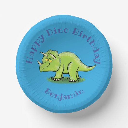 Triceratops happy dinosaurs cartoon ペーパーボウル (正面)
