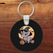 Triceratops Witch Hat Pumpkin Halloween Costume Me キーホルダー (正面)