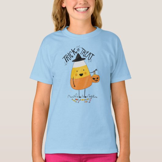 TrickまたはTreat Candy Cornハロウィーンスリーブシャツ Tシャツ (正面)