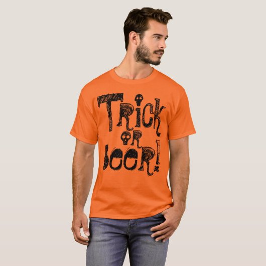 Trick or Beer Fun Halloween Orange T-Shirt Tシャツ (正面フル)